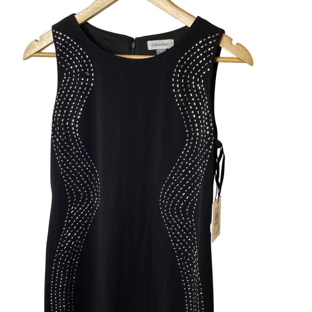 Calvin Klein Black Silver Studded Bodycon Mini Dress Women's 8 Petite 8P NEW - Picture 7 of 12
